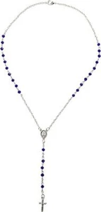 Blue Glass Bead Lasso Rosary Catholic Necklace 18 Inches 0.75 inch Crucifix - Picture 1 of 7