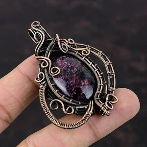 Eudialyte Gemstone Wire Wrapped Pendant Handcrafted Copper Unique Jewelry 2.56" - Picture 1 of 6