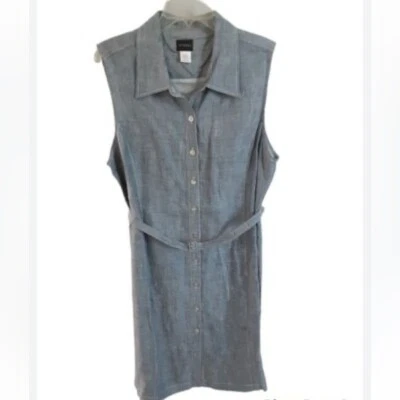 Vestido Spiegel Chambray de lino con cinturón sin mangas estilo # 14159 talla 16 Foto 1 de 4