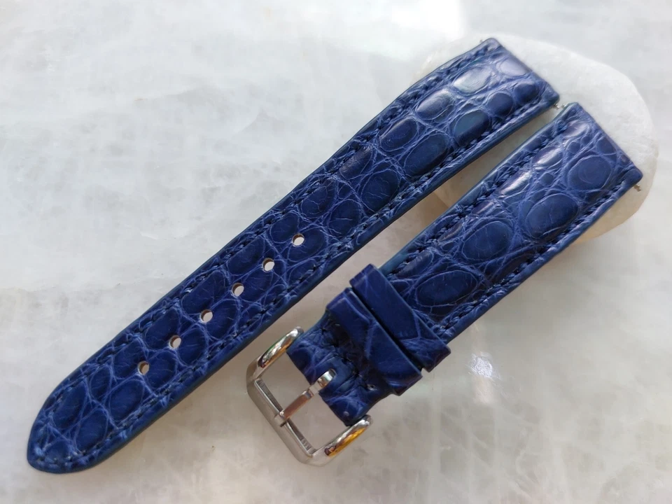 19mm/16mm Alligator Crocodile Print Leather Watch Strap Band - Navy Blue Color - Image 1 of 1