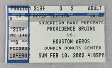 AHL 2002 02/10 Houston Aeros at Providence Bruins Hockey Ticket Stub