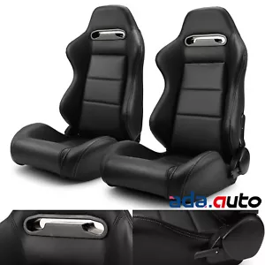 1 Pair Universal Classic Plain Black PVC Easy Reclinable Leather Racing Seats - Bild 1 von 9
