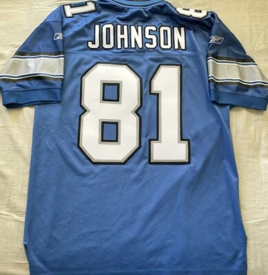 Camiseta deportiva azul Calvin Johnson Detroit Lions 2007 ROOKIE auténtica modelo de juego Reebok Foto 1 de 3
