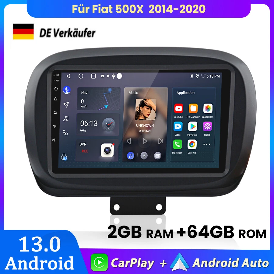 Für Fiat 500X 334 2014-2020 Carplay 2+64GB Autoradio GPS NAVI WIFI SAT Android13 - Bild 1 von 4