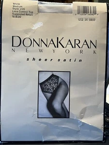 Donna Karan New York Pantyhose Control Top Lace M White Vintage Sheer Satin New - Picture 1 of 4
