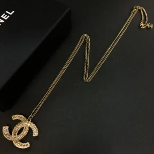 CHANEL CC Logo Rhinestone Gold Tone Pendant Necklace/3BD0102 - Picture 1 of 8