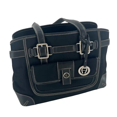 Etienne Aigner Faux Leather & Canvas Purse Satchel Multi Compartment Handbag - Image 1 of 4