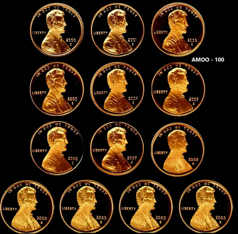2000 - 2009 S Proof Lincoln Cent Penny Memorial 13 coin set Cover