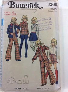 1970s Butterick 3260 Vintage Sewing Pattern Girls Jacket Skirt Pants Size 6 - Picture 1 of 7