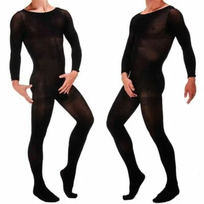 Men Velvet Anti-Hook Full Body Stockings Bodyhose Trunk Sheath Jumpsuit Bodysuit - Image 1 of 4