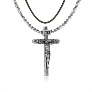 18K Gold Plated Cross Necklace for Men Women Crucifix Religious Pendant Gift 22" - Picture 1 of 6