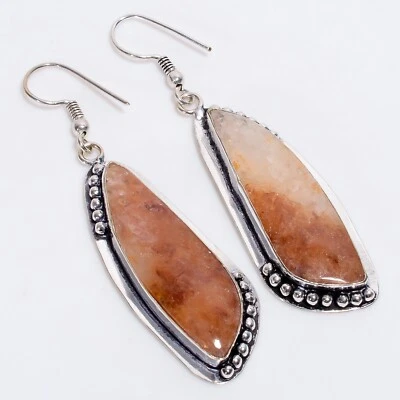 Серьги с красным кальцитом винтажные ручной работы серебро 925 пробы 2,8 дюйма - ОТДЕЛЬНЫЙ ТОВАР - Изображение 1 из 4