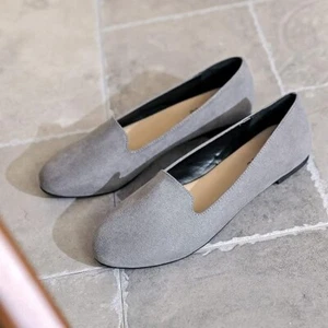 Ataiwee Ladies Flat Shoes Casual Office Suede Ballet Summer Slip On Grey UK 4.5 - Picture 1 of 4