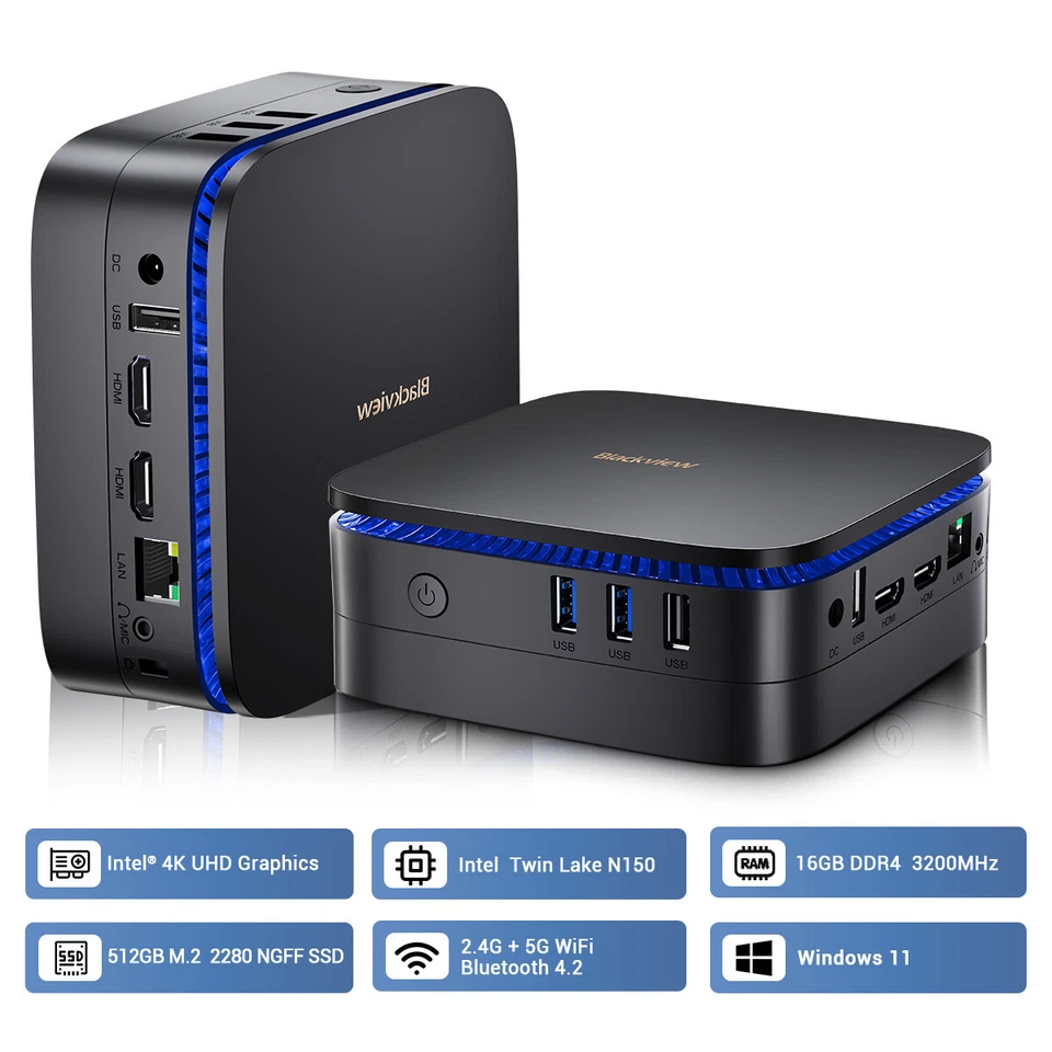 Blackview Mini PC Intel Twin Lake N150 16GB RAM 512GB SSD Mini Gaming PC WiFi