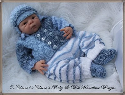 CLAIRE'S BABY & DOLL HANDKNIT DESIGNS BABYDOLL HANDKNIT DESIGNS KNITTING PATTERN PRAM SUIT 14-18" BOY DOLL EARLY BABY