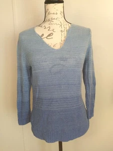 LRL Lauren Blusa Deportiva Suéter Mujer Mediana 100% Lino Estilo Ombre Azul  - Imagen 1 de 10