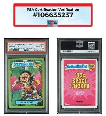 2015 GPK 30th Anniversary #21a PREDA TORY Green Parallel PSA 10 GEM 💎 MINT - Image 1 of 4