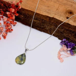 Collar colgante de plata de ley 925 hecho a mano con piedras preciosas de ópalo dendrita 18" v637 - Imagen 1 de 6