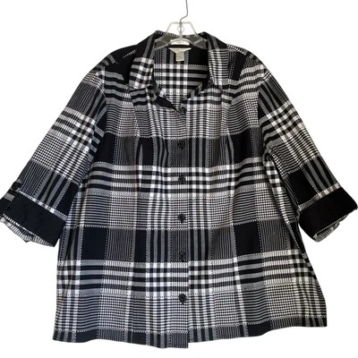 Chaqueta Blazer CJ Banks 2X Negra Blanca Botón Manga 3/4 Ligera Elastizada Foto 1 de 4