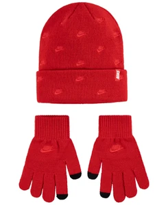 Nike Big Kid Hat & Glove Set Size 8-20 University Red Futura Toss Peak Set NEW - Picture 1 of 4