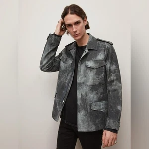 John Varvatos Men’s Military Field Jacket Linen Cotton Gray Acid Wash Size 50 L - Picture 1 of 8