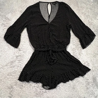 Mameluco Who What Wear a lunares para mujer M negro manga 3/4 corbata cintura elástica Foto 1 de 4