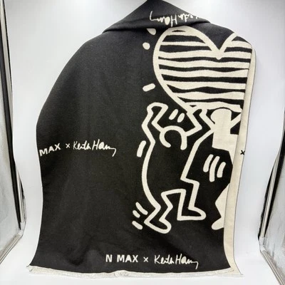 N Max x Keith Haring Bufanda Negro Beige Cachemira Envoltura Unisex Icónica  Foto 1 de 4