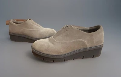 Clarks Womens Size 7.5 Airabell Sky Wedge Tan Suede Casual Slip On Clogs/shoe - Image 1 of 4