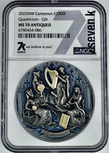 2022 MW Cameroon S2000F Quadrivium Gilt 2 Oz Silver Coin NGC MS 70 Antiqued - Picture 1 of 2