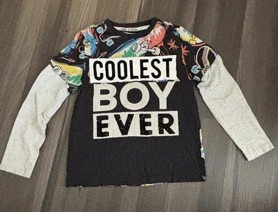 Desigual Boys Long Sleeve Shirt Coolest Boy Ever Skateboard Print Size 7/8 - Image 1 of 4