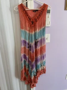 Just Be Gauze TieDye Floral Sequin Embroidered  Sleeveless Dress One Size India - Picture 1 of 6