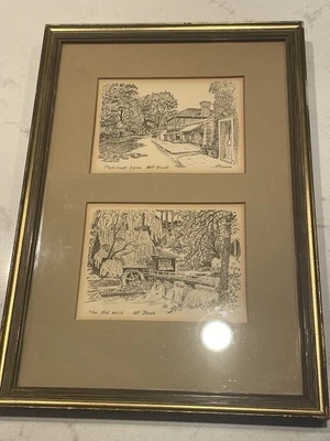 De colección Enmarcado Pluma y Tinta Dibujo Enagua Lane y Old Mill Mountain Brook Alabama Foto 1 de 4