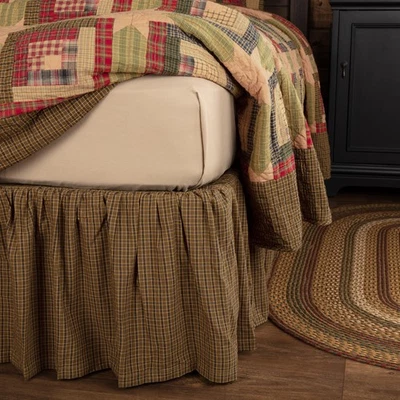 Tea Cabin Rustic King Bed Skirt Green Chartreuse Navy Plaid 78x80x16" VHC Brands - Image 1 of 4