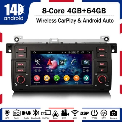 Android 14 8-Kern Autoradio CarPlay BMW 3er E46 Rover 75 MG ZT GPS Navigation 4G - Bild 1 von 4