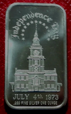 1973 Independence Day July 4th. Bar 1 Troy oz.999 Fine Silver by Madison Mint - Image 1 of 3