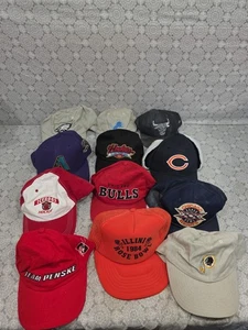 12- Vintage Sport Mütze Lot Bären Bullen Löwen Adler Indianer Illini Fußball Mützen - Bild 1 von 12