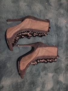 Tacones Steve Madden Talla 7.5 Fuego Malla Negra con Cordones - Imagen 1 de 9