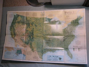 PHYSICAL MAP OF UNITED STATES + FEDERAL LANDS National Geographic October 1996 - Picture 1 of 2