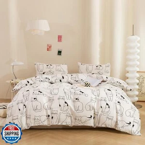 ECOCOTT Duvet Cover King Size, 3 Pcs Cartoon Cats Animal Print Pattern Duvet - Picture 1 of 5