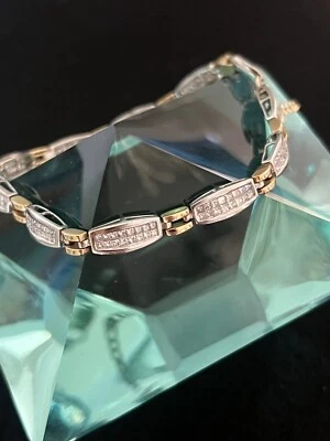 14K Yellow & White Gold & Diamond Tapered Link Bracelet 14.08 Grams Scrap 8”L - Image 1 of 4