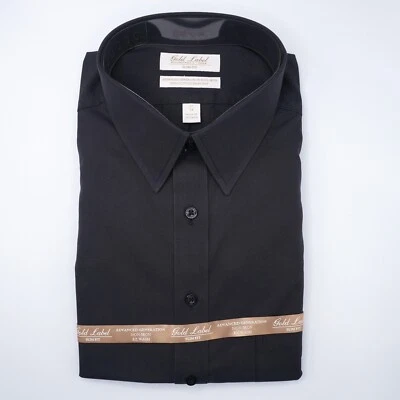 Camisa de Vestir Roundtree & Yorke Etiqueta Dorada 17"-34" CALCE CEÑIDO Negra Sin Planchar Nueva con Etiquetas Foto 1 de 4