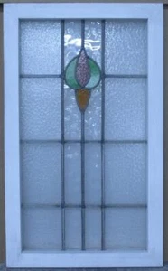 MIDSIZE OLD ENGLISH LEADED STAINED GLASS WINDOW SIMPLE ABSRTACT 16" x 26 1/2" - Picture 1 of 3