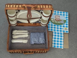 Juego de canasta de picnic de mimbre para 4 personas cesta exterior con platos, servilletas, cubiertos nuevo - Imagen 1 de 24