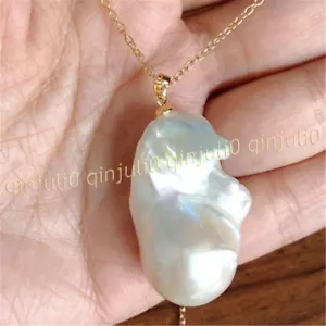 Riesige 20-25 mm Natur Weiß Barock Perle Anhänger Halskette Gold Kette 18 Zoll - Bild 1 von 7