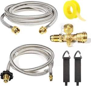 Extend a Stay RV Propane Kit Propane Brass Tee 4 Port 5 ft 12 ft Stainless Steel - Picture 1 of 12