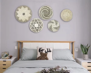Set of 5 Rattan Handmade Hanging Wall Basket Decor- Seagrass Basket Wall Deco... - Picture 1 of 5