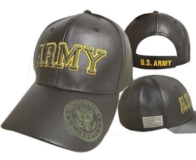 US Army Original Emblem Black PU Faux Leather Embroidered Military Ball Cap. - Image 1 of 4
