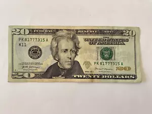 USA Real Money $20 paper money TWENTY DOLLARS Serial # PK 81777315 A Note 2017 - Picture 1 of 3
