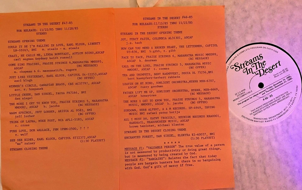 RADIO SHOW 11/15/85 STREAMS IN DESERT: KATHY TROCCOLI, LETTERMEN, LINDA RONSTADT - Image 1 of 1