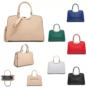Woman Luxury Checkerboard Pattern Medium Slightly Patent Tote Shoulder Bag - Picture 1 of 15